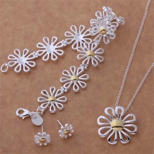 AS124 Hot Sale Silver Jewelry Sets,Wholesale Sterling Silver Free Shipping Bracelet 110 + Necklace 302 + Earring 219