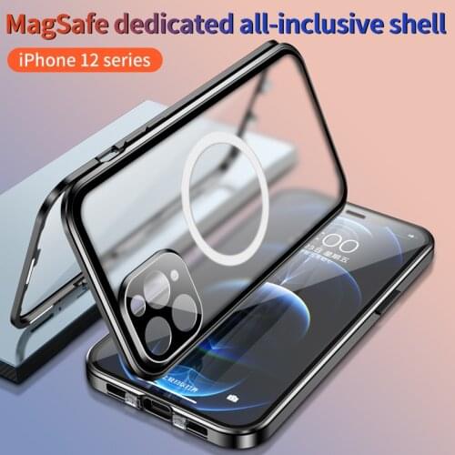Magnetic Magsafe Case for iPhone12 Pro Max Mini 360 Degree Double-sided Front Glass Phone Cover Frosted Back with Lens Protector