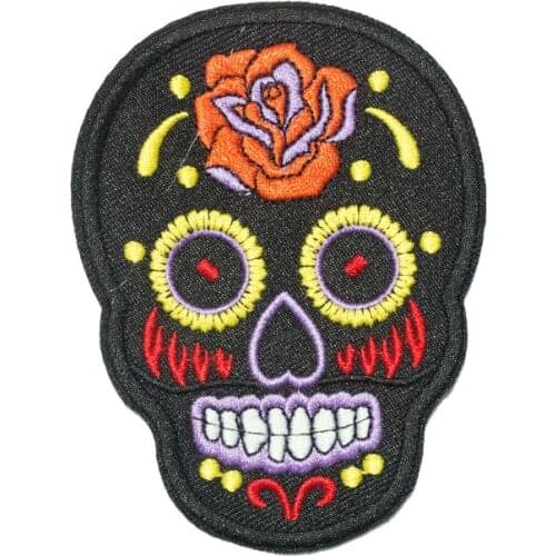 Mexican Rose Skull Colorful Iron on Patch Embroidery Garment Quality Biker Motorcycle Patches for Jacket Hats Bag Accessaries