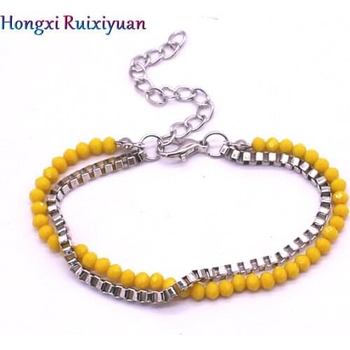 Fashion Beaded Bracelet & Bangles 4mm Crystal Beads Color Simple Square Chain Handmade Beaded Ladies Bracelet Jewelry2020