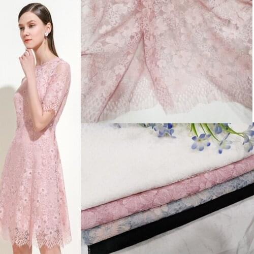 LASUI 2019 NEW 1.5*1.5m Skin-friendly New French Eyelash Lace Fabric pink,blue ,white Hollow Flower DIY dress skirt C0342