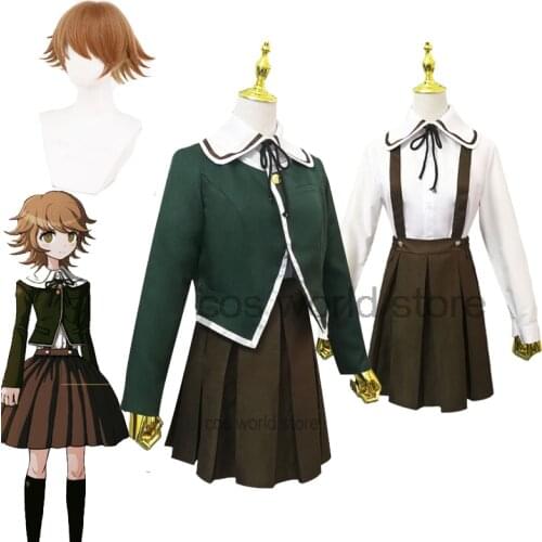 New Danganronpa V3 Cosplay costumes Chihiro Fujisaki School Uniform Skirt Jacket Wig Shoes Halloween Carnival Party Costume