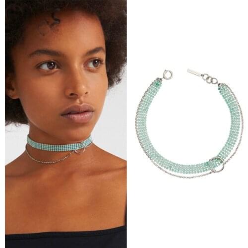 21-year-old new jewelry green protein rhinestone mesh chain exaggerated short necklace female chorker collar