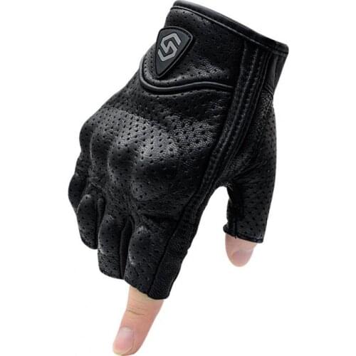 Half Finger Gloves Adjustable Breathable Faux Leather Comfortable Touch Screen Knuckle Protection Motorcycle Gloves for Cycling