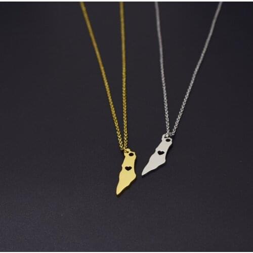Simple Personality Titanium Steel Map of Israel Map Pendant Necklace Women Popular Hundred Jewelry Pendants Chain Necklaces