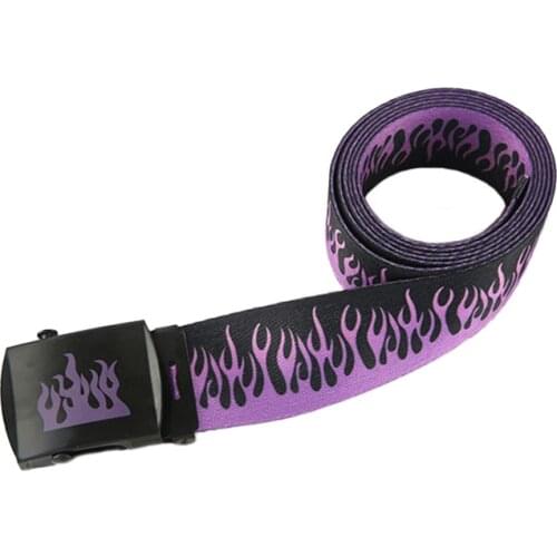 Punk Women Men Flame Printed Canvas Belts Harajuku Hip Hop Double D Ring Smooth Buckle Waist Strap Jeans Trouser Student Belt