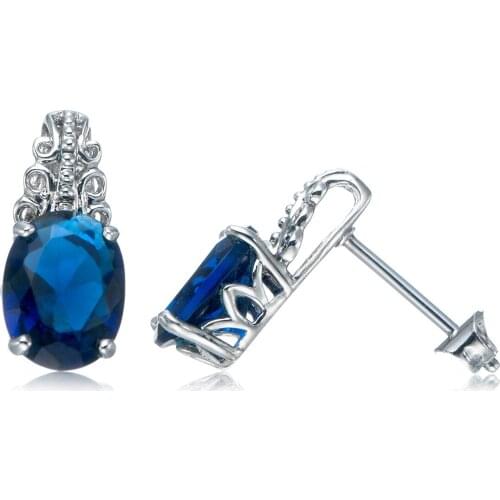 Classical royal blue synthetic sapphire 3ctw earring 18K white Gold plating earring