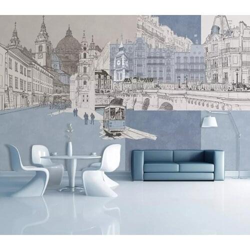 Modern simple hand-painted urban architectural murals customized