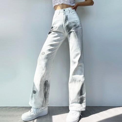 Varofi vintage Tie Dyed Womens Jeans Y2K High Waist Loose Jeans Straight Pants Floor Dragging Wide Leg Pants Distressed Jeans