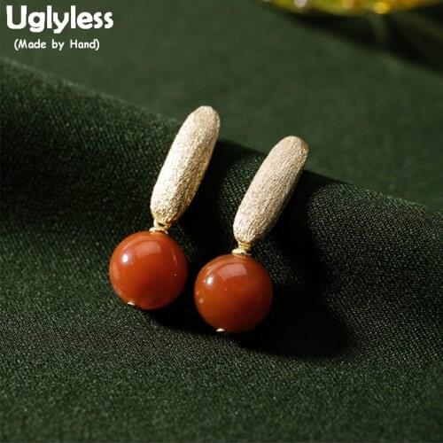 Uglyless Simple Natural Gemstones Balls Earrings Women Real 925 Silver Gold Party Dress Brincos Bijoux Agate Fine Jewelry E1847