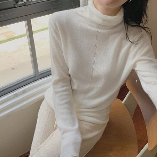 New style 100% pure wool womens sweater turtleneck pure color lightweight pullover loose and warm outer sweater women