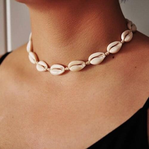 Womens Cowrie Beach Necklace Bohemian Natural Freshwater Shell Necklace Girls Elegant Seashell Choker Necklace Collares Jewelry