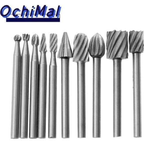 10Pcs 1/8 HSS Routing Router Drill Bits Set for Dremel Carbide Rotary Burrs Tools Wood Stone Metal Root Carving Milling Cutter