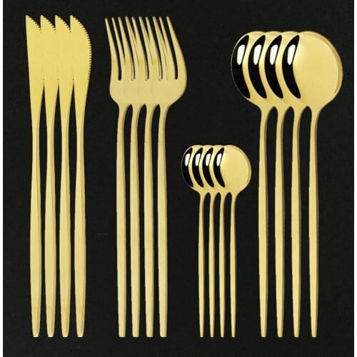 16Pcs/Set Flatware Set Gold Cutlery Set Stainless Steel Dinner Fork Knife Spoon Dinner Silverware Set Kitchen Tableware Set