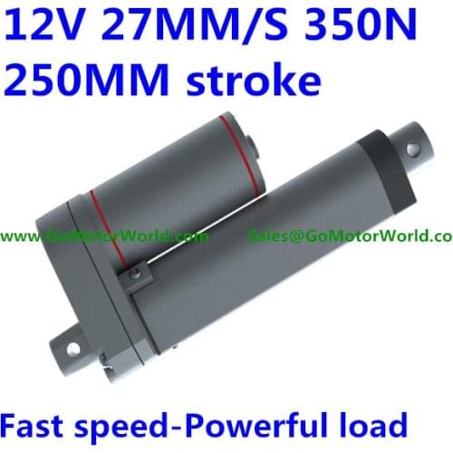 27mm/sec 1.08inch/sec speed 350N 35KG 77LBS load 250mm 10inch stroke 12V mini electric linear actuator