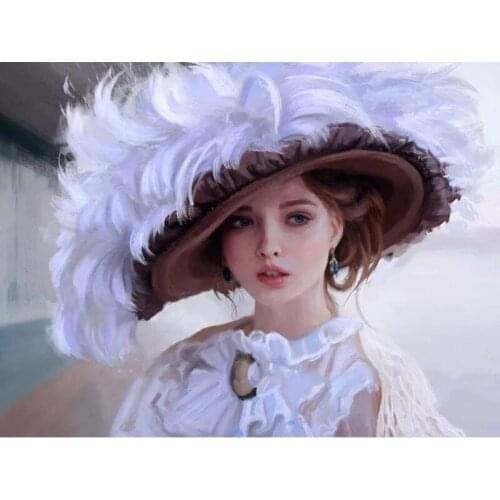 5D DIY Diamond Painting Elegant Lady White Feather Cross Stitch Crystal Mosaic Picture Square Round Drill Embroidery Accessory