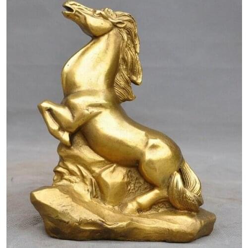 6" China brass Feng Shui auspicious success horse Horse Zodiac animal statue