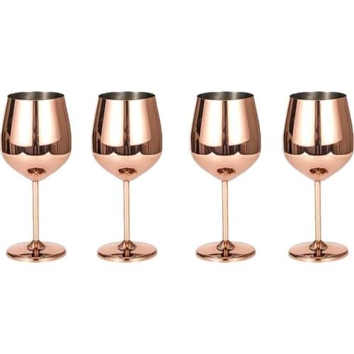 Wine Glass Set of 4 Stainless Steel Wine Glasses, Party Cups, Home Kitchen Hotel Restaurant Quality, 500Ml / 17 Ounces