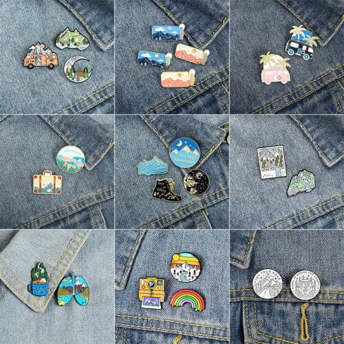 2-4 Pcs/Set Wave Whale Bulb Metal Enamel Brooch Scary Shark Sun Moon Game Machine Typewriter Badge Pin Fun Trendy Jewelry Gift