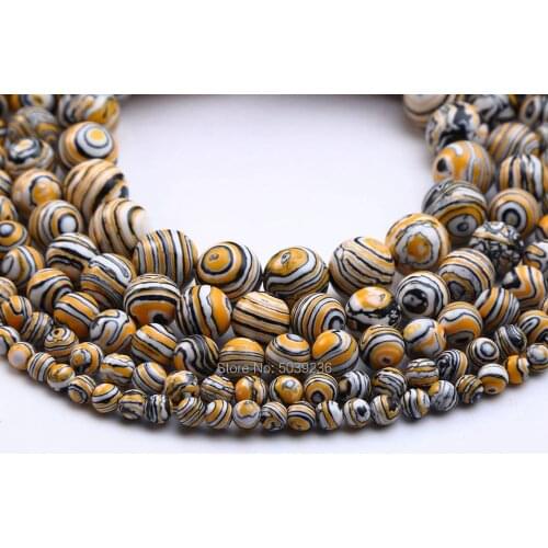 Wholesale Synthetic Yellow Stripes Malachite Natural Stone Loose Beads for Jewelry Making 4-12mm Necklace Bracelet D