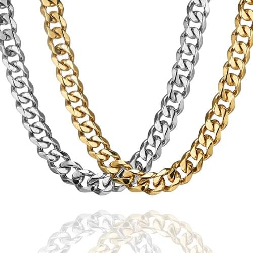 15mm Wide Curb Cuban Link Chan Necklace Steel Color/Gold Tone 316L Stainless Steel Jewelry Solid Chain Punk Mens Gift
