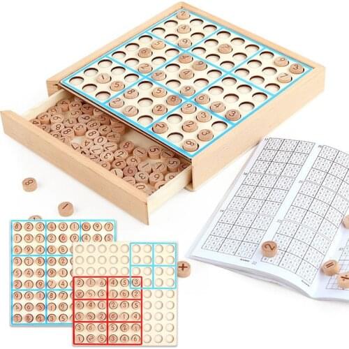 Wooden Math Toys Sudoku Puzzles Chess Beech International Checkers Folding Table Game Montessori Learning Education Maze Toy