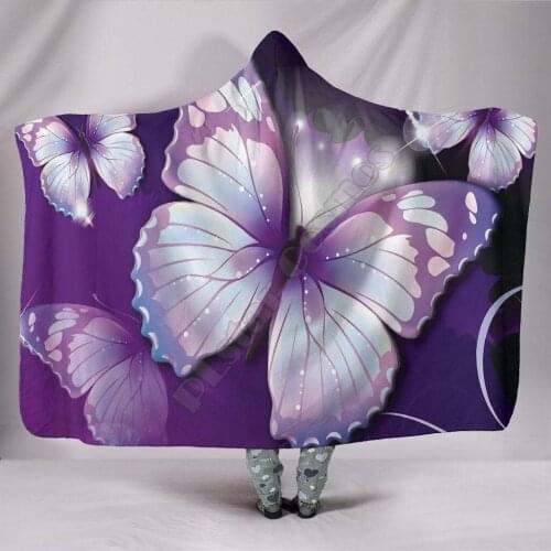 Purple Butterflies 3D Printed Wearable Blanket Adults For Kids Various Types Hooded Blanket Fleece blanket