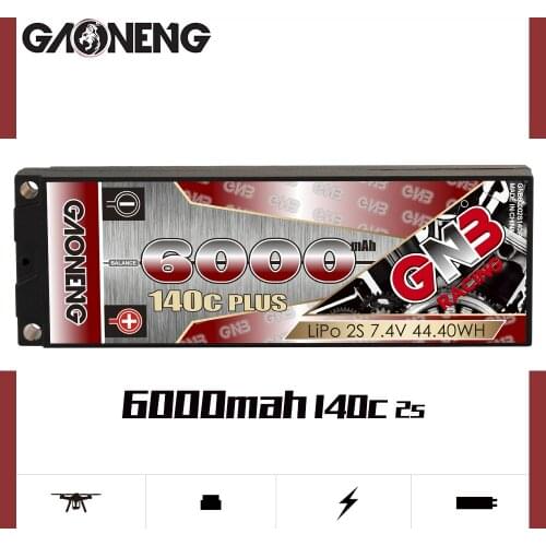 GAONENG GNB 2S 6000mAh 7.4V 140C/280C See Through 5.0mm Bullet Hardcase LiPo Battery Pack XT60 EC5 for 1:10 1/10 RC Car Boat