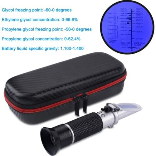Hot New Shockproof Packaging Box 0-66.6 Ethylene Glycol 0-62.4 Propylene Glycol Concentration Tester Antifreeze Refractometer