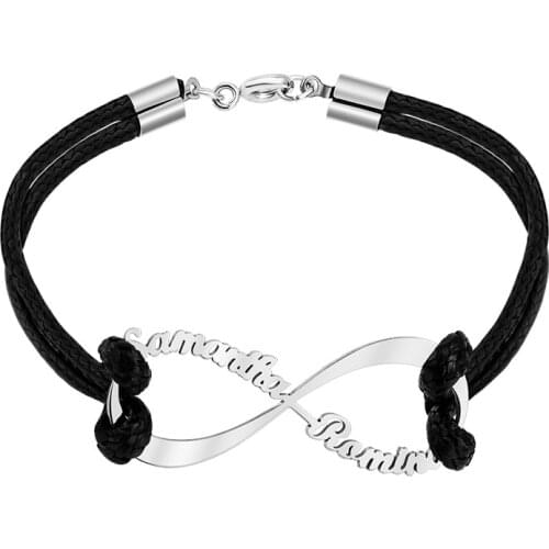 Customized Nameplate Couple Bracelets Stainless Steel Infinity Pandent Handmade Rope Infinite Love Womens Friendship Gifts