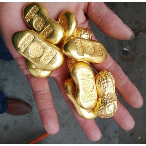 1pc antique collection several ancient carved bronze gold coins and Christmas gifts antique handicrafts gold ingot accessories