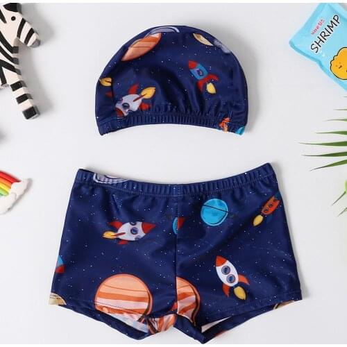 Boy Swimwear Set Swim Pants Swimming Cap Kids Child Swimsuit Summer Swim Wear Shorts Cartoon Printed Swimming Trunks