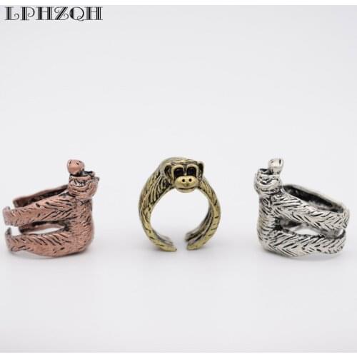 LPHZQH Fashion Vintage Adjustable Ring Cute Chimpanzee Monkey Ring For Women Men Retro Gift Jewellery Antique Steampunk