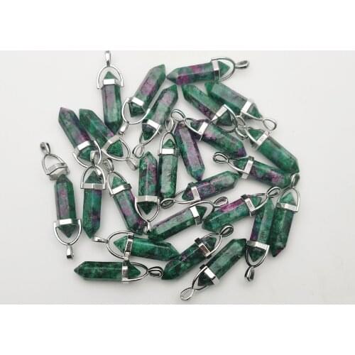 Fashion Epidote Crystal pillar heart natural stone pendants Necklace for jewelry making 24Pcs/lot charms accessories wholesale