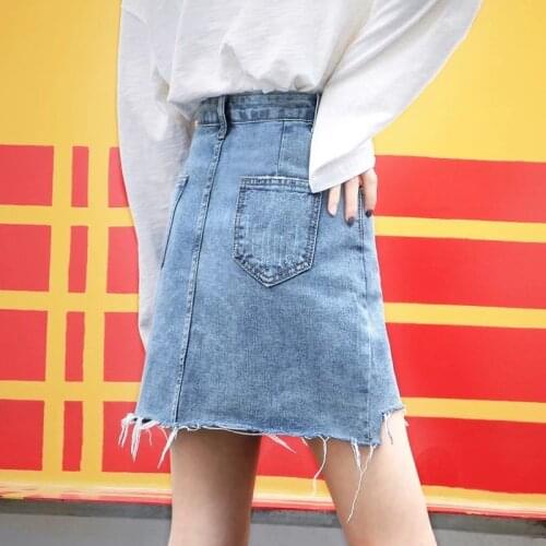 Fashion Hot Denim Short Skirts Girls Women Summer Zipper Skirts Jean Washed Blue Loose Irregular Mini Skirts High Waist Bodycon