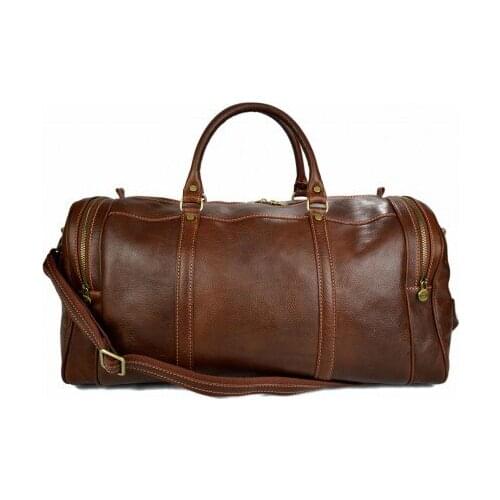 Mens leather duffle bag light brown shoulder bag travel bag luggage weekender carryon cabin bag
