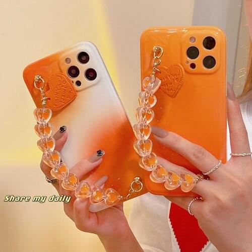 Bracelet Orange Gradient Phone Cases for iPhone 12 Pro Max 11 pro max X XS XR 7 8 Plus 12mini Chain Wrist Strap Soft Cover