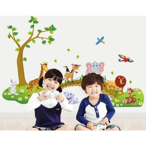 Animal Wall Stickers for kids Room Children Boy Bedroom Wall Decals Decor Mural Monkey Giraffe Tree Nursery Room Decoration