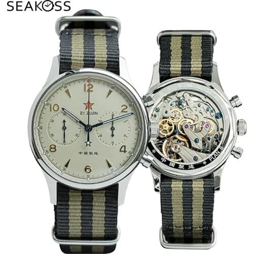 New 1963 Seagull Movement Pilot Chronograph Mens Watch Fashion Military ST1901 Watches Men Sapphire Luminous Antique WristWatch