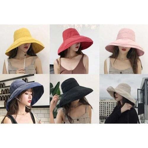Retro Wide Brim Cotton Linen Beach Sun Hat For Women Vacation Summer Panama Foldable Bucket Hat Fisherman Hat