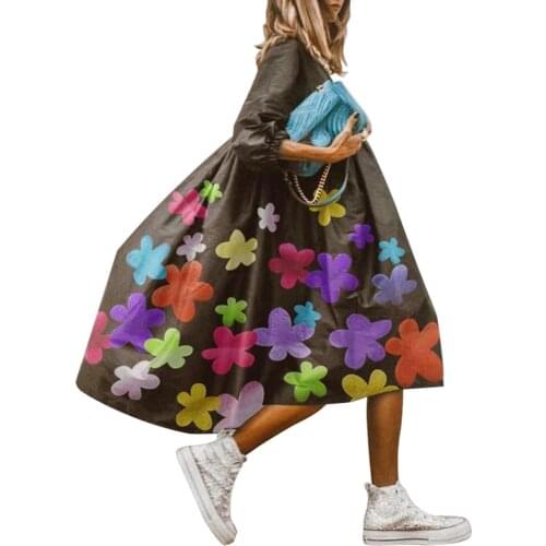 Summer dress Women Fashion O Neck Half Sleeve Floral Leopard Print Large Hem Baggy Long Dress Casual style платье