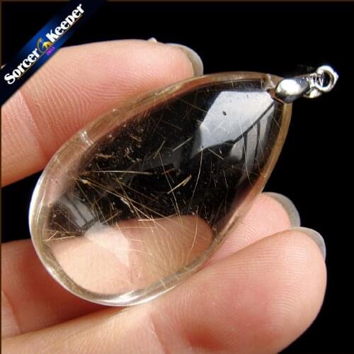Genuine Natural Gold Rutilated Quartz Crystal Cabochon Setting Necklace Pendant Stone Beads for DIY Jewelry Making OS689