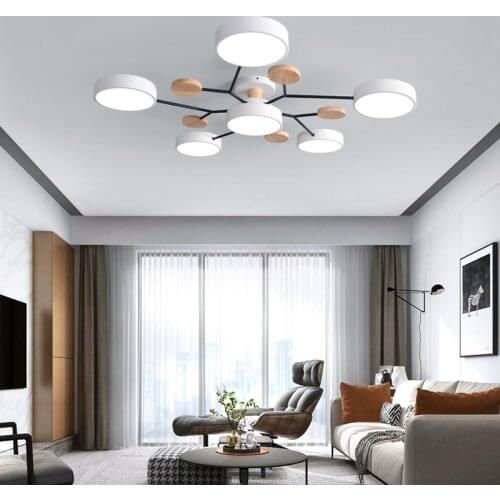 Macaron Ceiling Chandelier LED Chandelier for Living Room Wooden Nordic Chandelier for Bedroom Home Living Room Decoration
