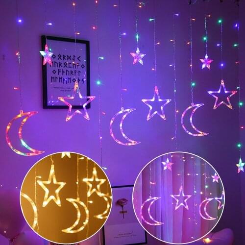 LED Curtain String Lights with Stars Moon 8 Lighting Modes Twinkle Home Decor Lights for Bedroom Wedding Valentine Backdrop D30
