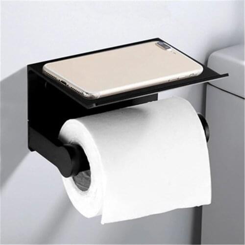 Toilet Paper Holder Wall-Mounted Tissue Boxes With Phone Shelf Punching Free Roll Paper Storage Rack for Kitchen Home Organizer
