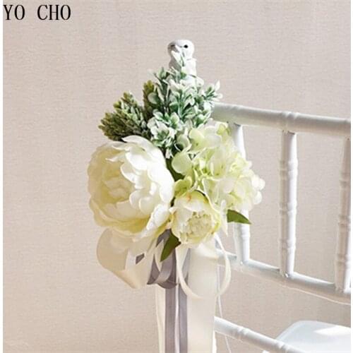YO CHO Creative Home Decor Party Chair Back Fake Flowers Peony Wedding Greenery DIY Rose Bridesmaid Flowers Wedding Bouquet