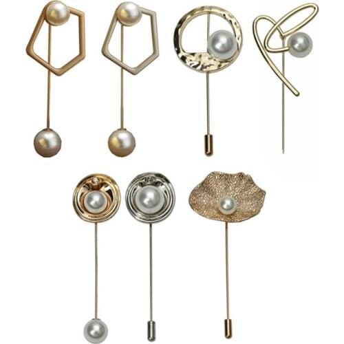 Women Faux Pearl Lotus Leaf Geometric Brooch Pin Cardigan Shawl Clip Accessory