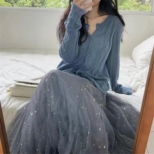 2021 New Gradient Color Mesh Skirt WomenS Starry Sky Sequined Elastic High Waist Tulle Skirt Female Streetwear Fairy Long Skirt