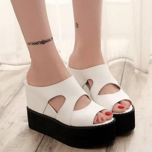 Fashion Solid Color Wedges Sexy Fish Mouth Shoes Summer Hot Sale Hollow Elegant Ladies High Heels Outer Wear Large Size 40