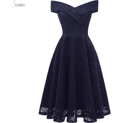 Navy Blue Short Evening Dress 2019 Sexy Lace Women Formal Party Gown A line Elegant V Neck Sleeveless robe de soiree